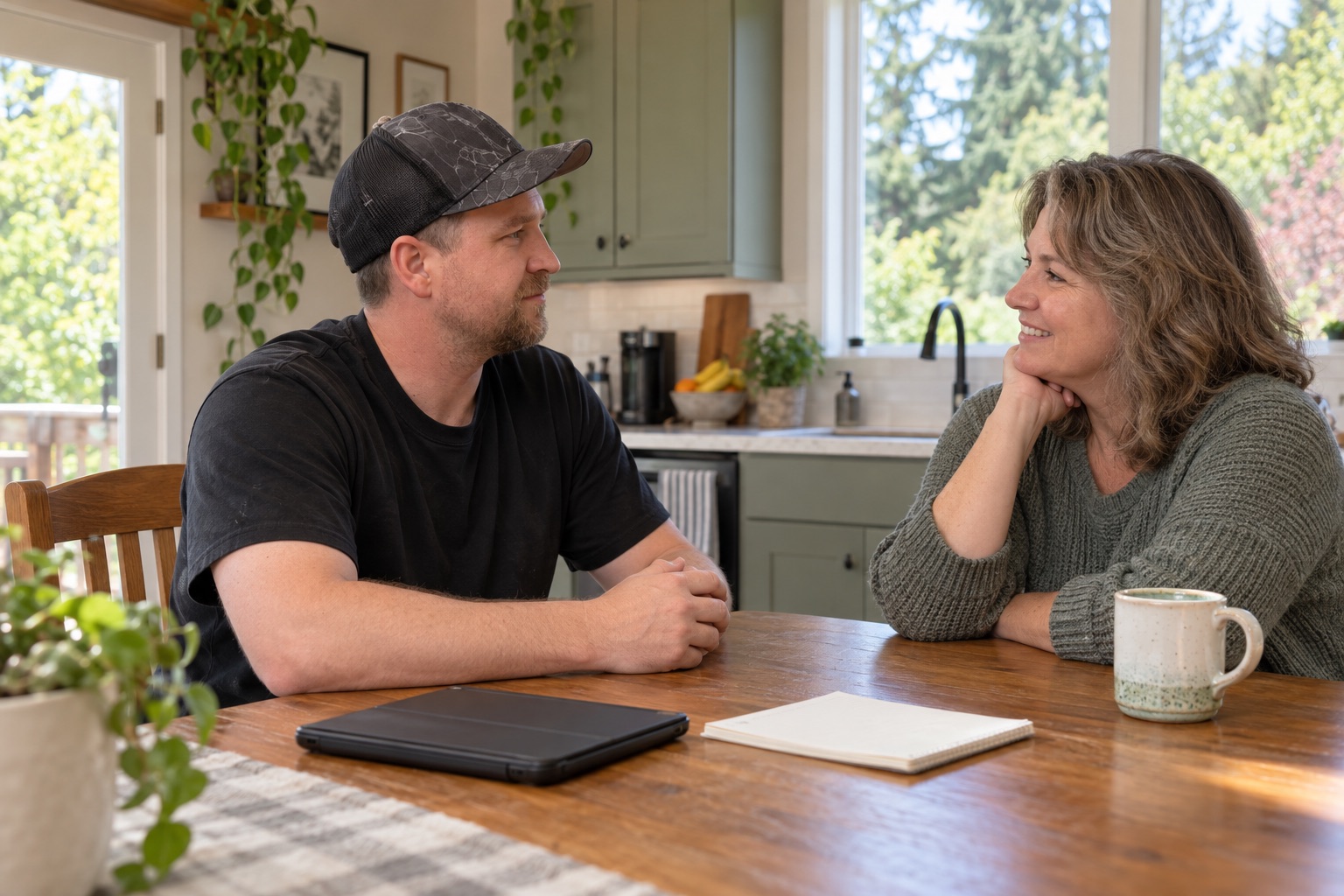 Technician discussing home comfort options with a homeowner